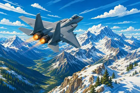 Caza gris de dos derivas volando sobre montañas nevadas bajo un cielo azul intenso